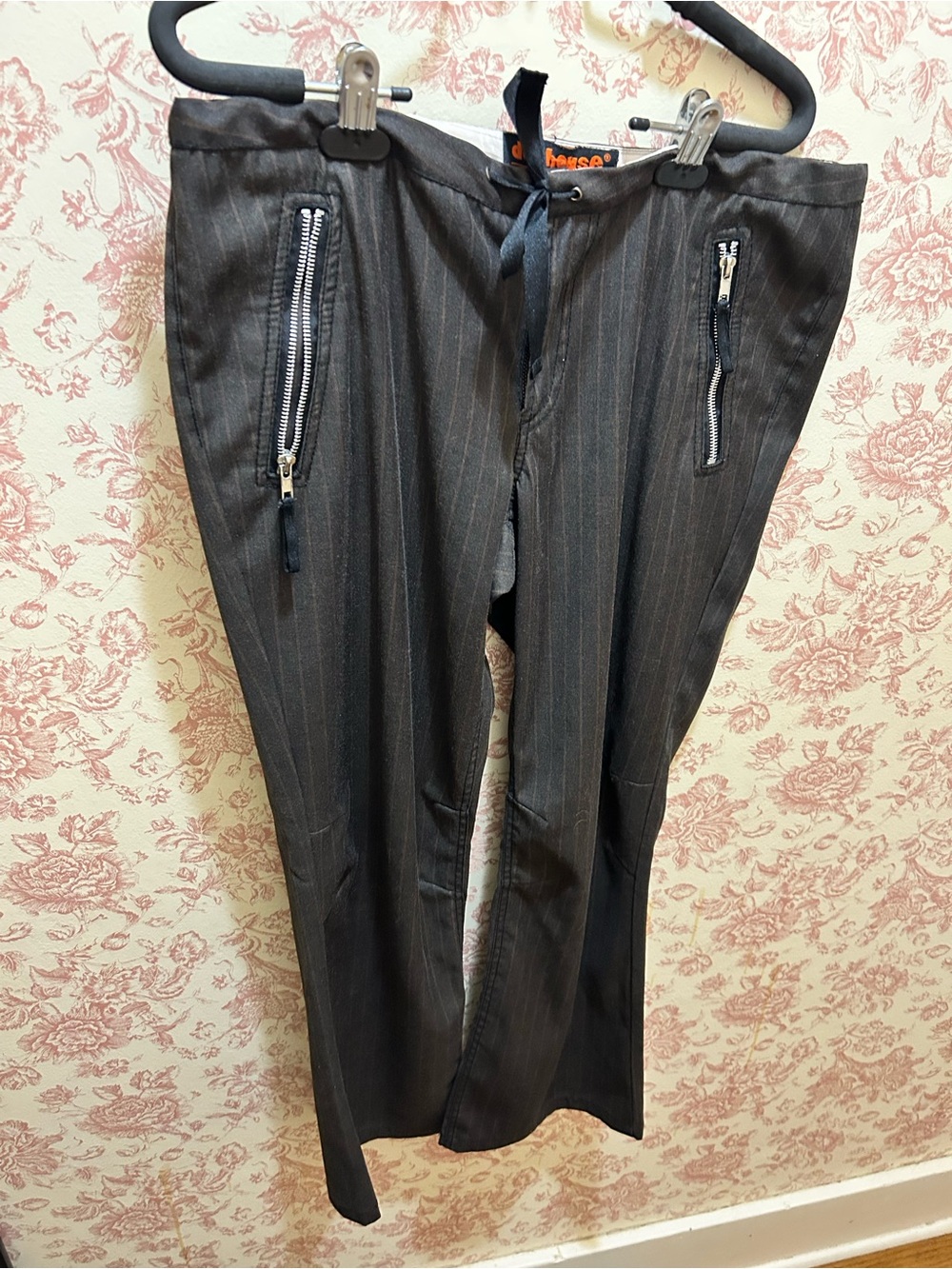 Dollhouse Dark Gray Pinstripe Drawstring Pants with Zipper Pockets